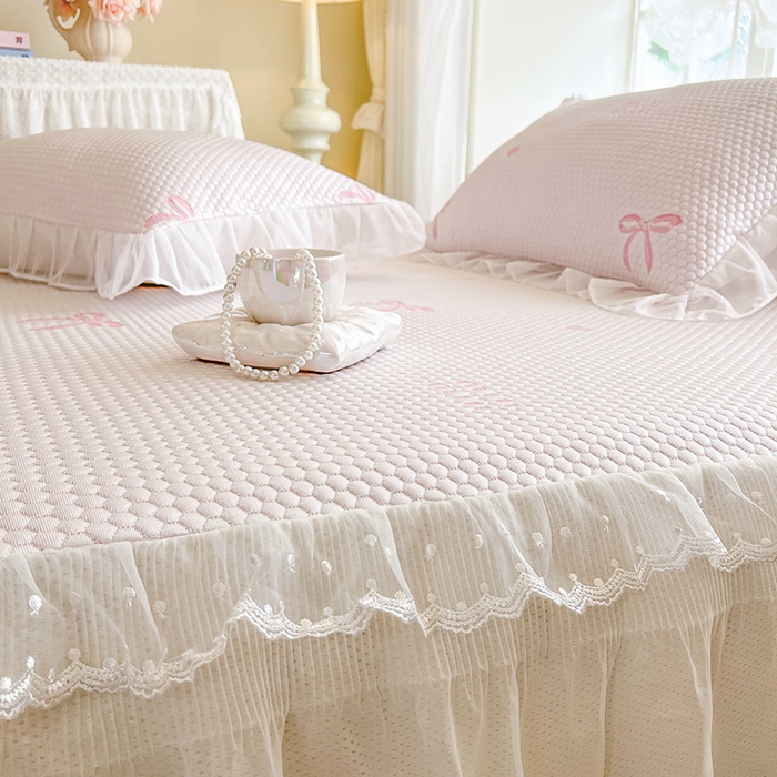 91家纺网 家纺一手货源 找家纺 网红馆（ck家纺） 2026新款小清新床笠式床裙豆豆凉席三件套 甜心蝴蝶-粉