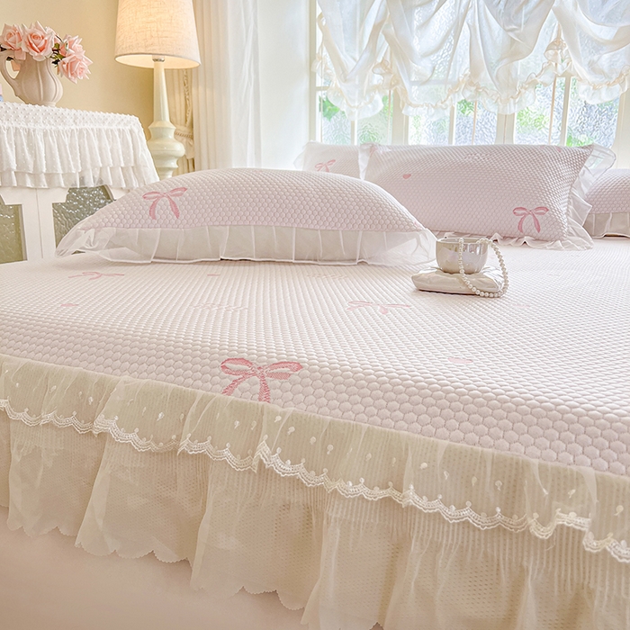 91家纺网 家纺一手货源 找家纺 网红馆（ck家纺） 2026新款小清新床笠式床裙豆豆凉席三件套 甜心蝴蝶-粉