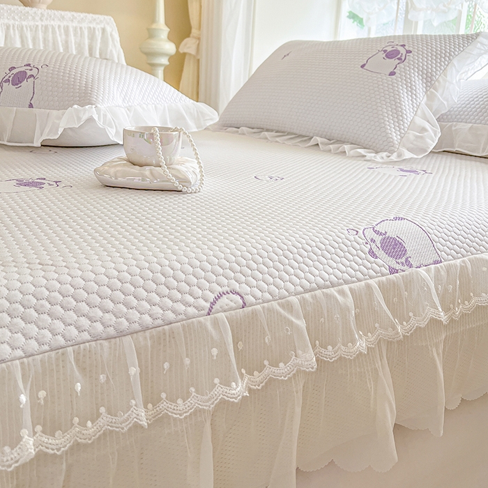 91家纺网 家纺一手货源 找家纺 网红馆（ck家纺） 2026新款小清新床笠式床裙豆豆凉席三件套 可爱巴拉-紫