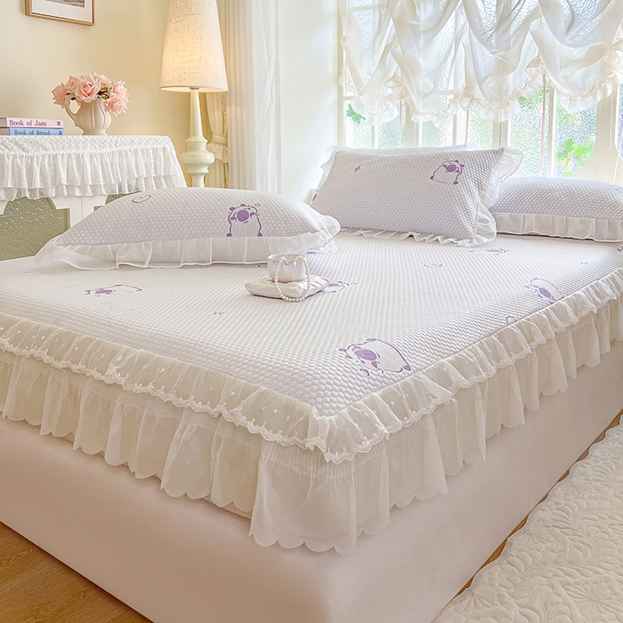 91家纺网 家纺一手货源 找家纺 网红馆（ck家纺） 2026新款小清新床笠式床裙豆豆凉席三件套 可爱巴拉-紫