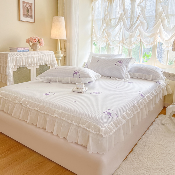 91家纺网 家纺一手货源 找家纺 网红馆（ck家纺） 2026新款小清新床笠式床裙豆豆凉席三件套 可爱巴拉-紫