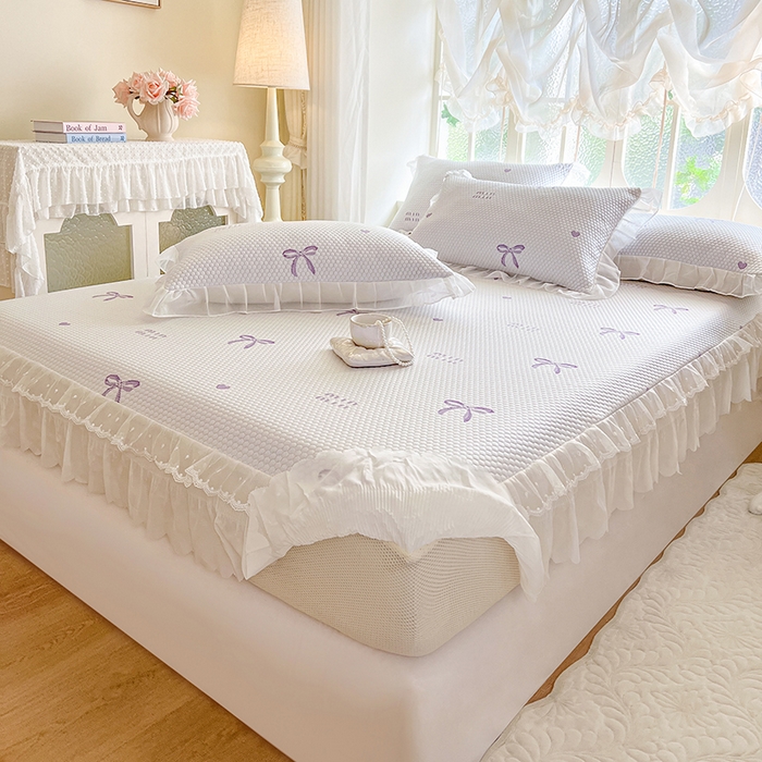 91家纺网 家纺一手货源 找家纺 网红馆（ck家纺） 2026新款小清新床笠式床裙豆豆凉席三件套 甜心蝴蝶-紫