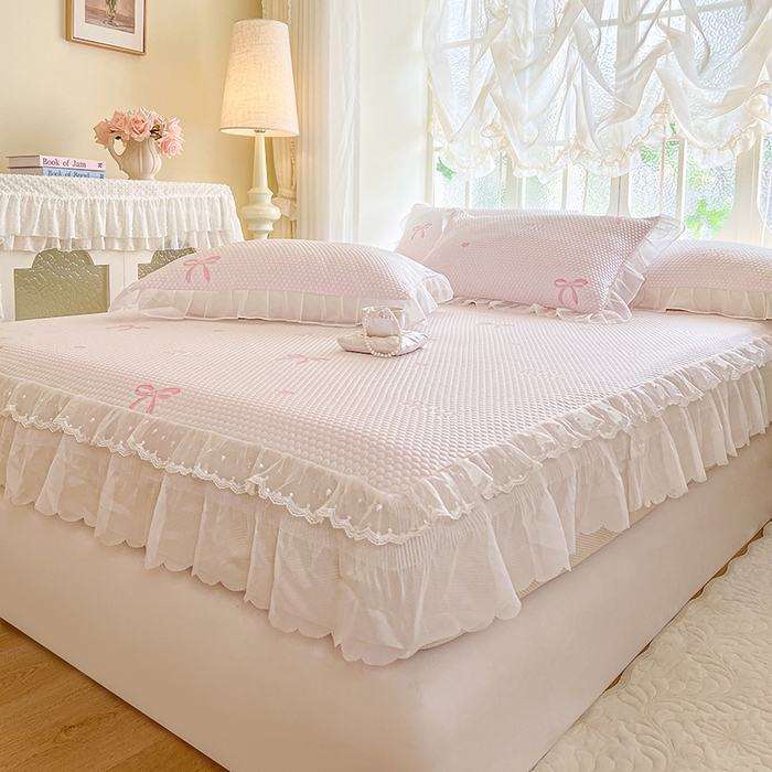 91家纺网 家纺一手货源 找家纺 网红馆（ck家纺） 2026新款小清新床笠式床裙豆豆凉席三件套 甜心蝴蝶-粉