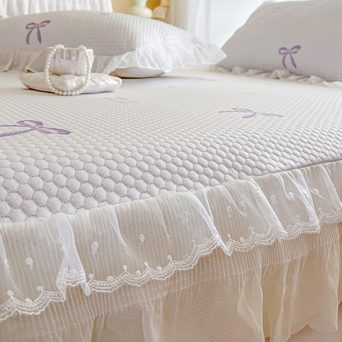 91家纺网 家纺一手货源 找家纺 网红馆（ck家纺） 2026新款小清新床笠式床裙豆豆凉席三件套 甜心蝴蝶-紫