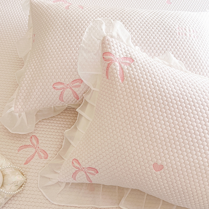 91家纺网 家纺一手货源 找家纺 网红馆（ck家纺） 2026新款小清新床笠式床裙豆豆凉席三件套 甜心蝴蝶-粉