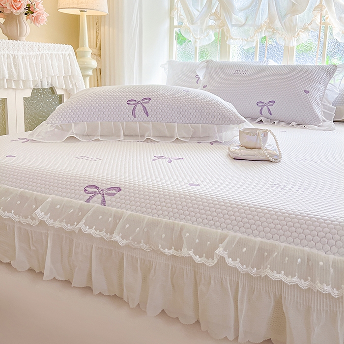 91家纺网 家纺一手货源 找家纺 网红馆（ck家纺） 2026新款小清新床笠式床裙豆豆凉席三件套 甜心蝴蝶-紫