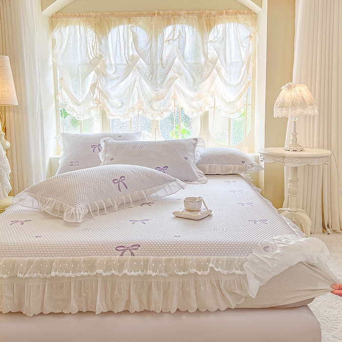 91家纺网 家纺一手货源 找家纺 网红馆（ck家纺） 2026新款小清新床笠式床裙豆豆凉席三件套 甜心蝴蝶-紫