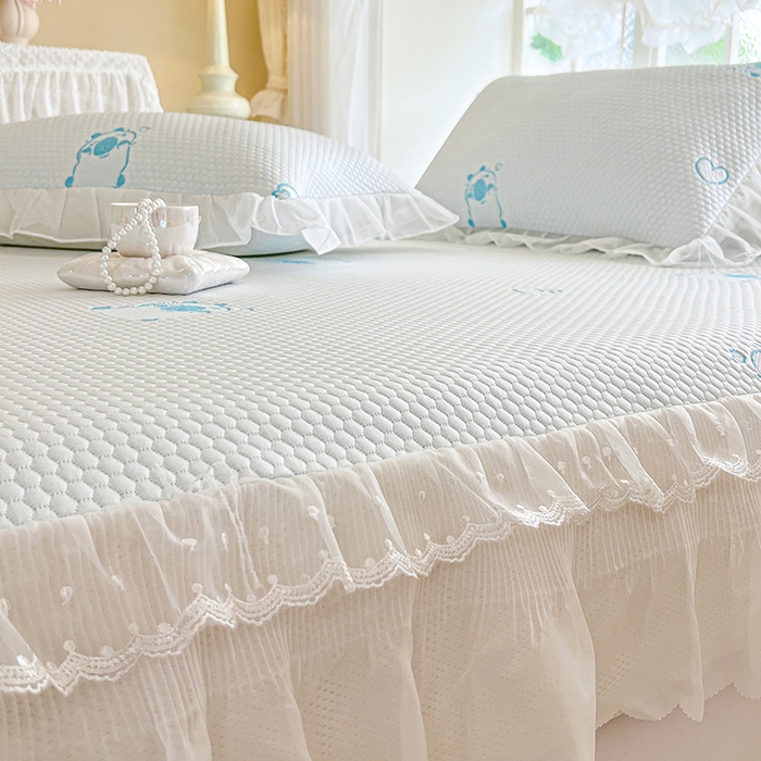 91家纺网 家纺一手货源 找家纺 网红馆（ck家纺） 2026新款小清新床笠式床裙豆豆凉席三件套 可爱巴拉-天蓝