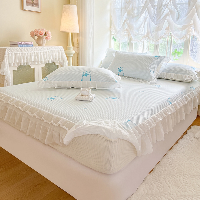 91家纺网 家纺一手货源 找家纺 网红馆（ck家纺） 2026新款小清新床笠式床裙豆豆凉席三件套 可爱巴拉-天蓝