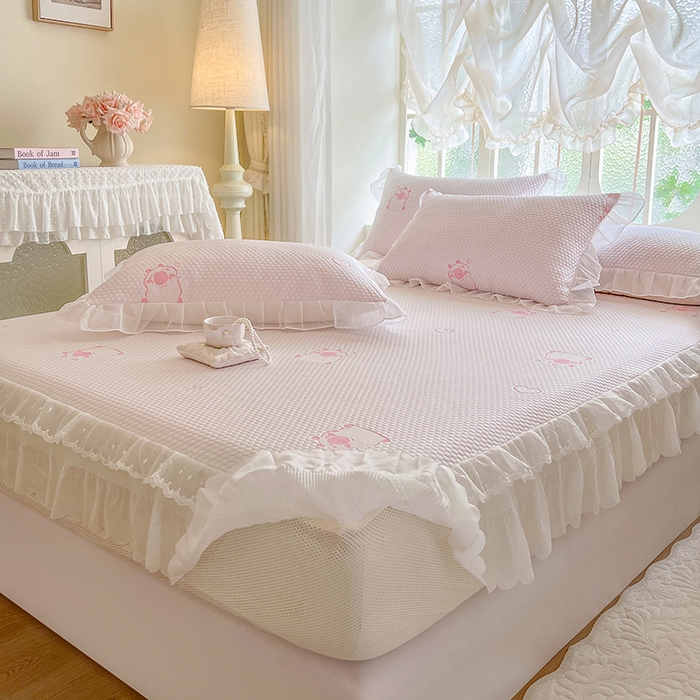 91家纺网 家纺一手货源 找家纺 网红馆（ck家纺） 2026新款小清新床笠式床裙豆豆凉席三件套 可爱巴拉-粉