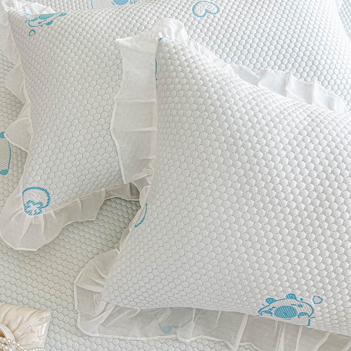 91家纺网 家纺一手货源 找家纺 网红馆（ck家纺） 2026新款小清新床笠式床裙豆豆凉席三件套 可爱巴拉-天蓝