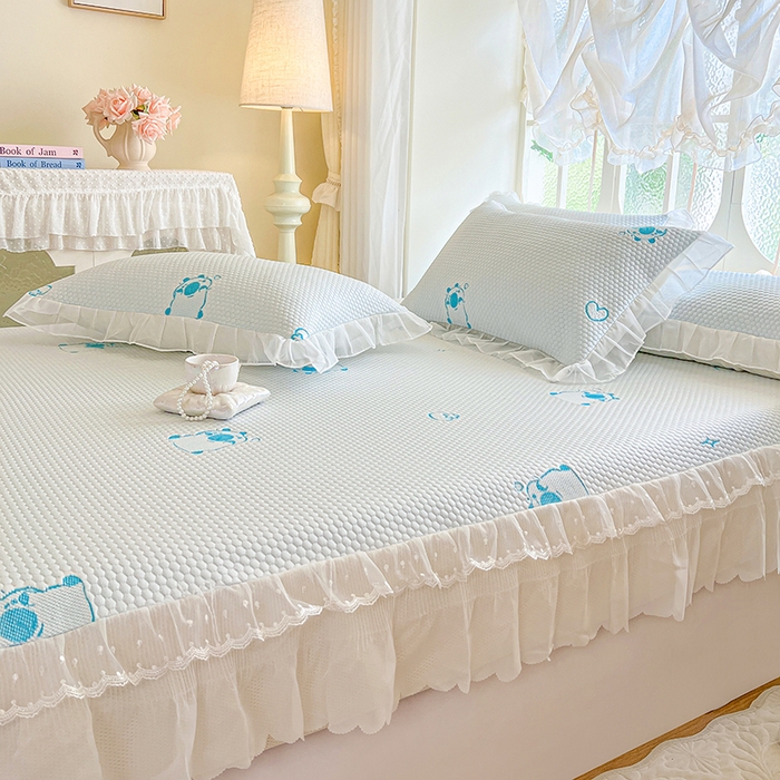 91家纺网 家纺一手货源 找家纺 网红馆（ck家纺） 2026新款小清新床笠式床裙豆豆凉席三件套 可爱巴拉-天蓝