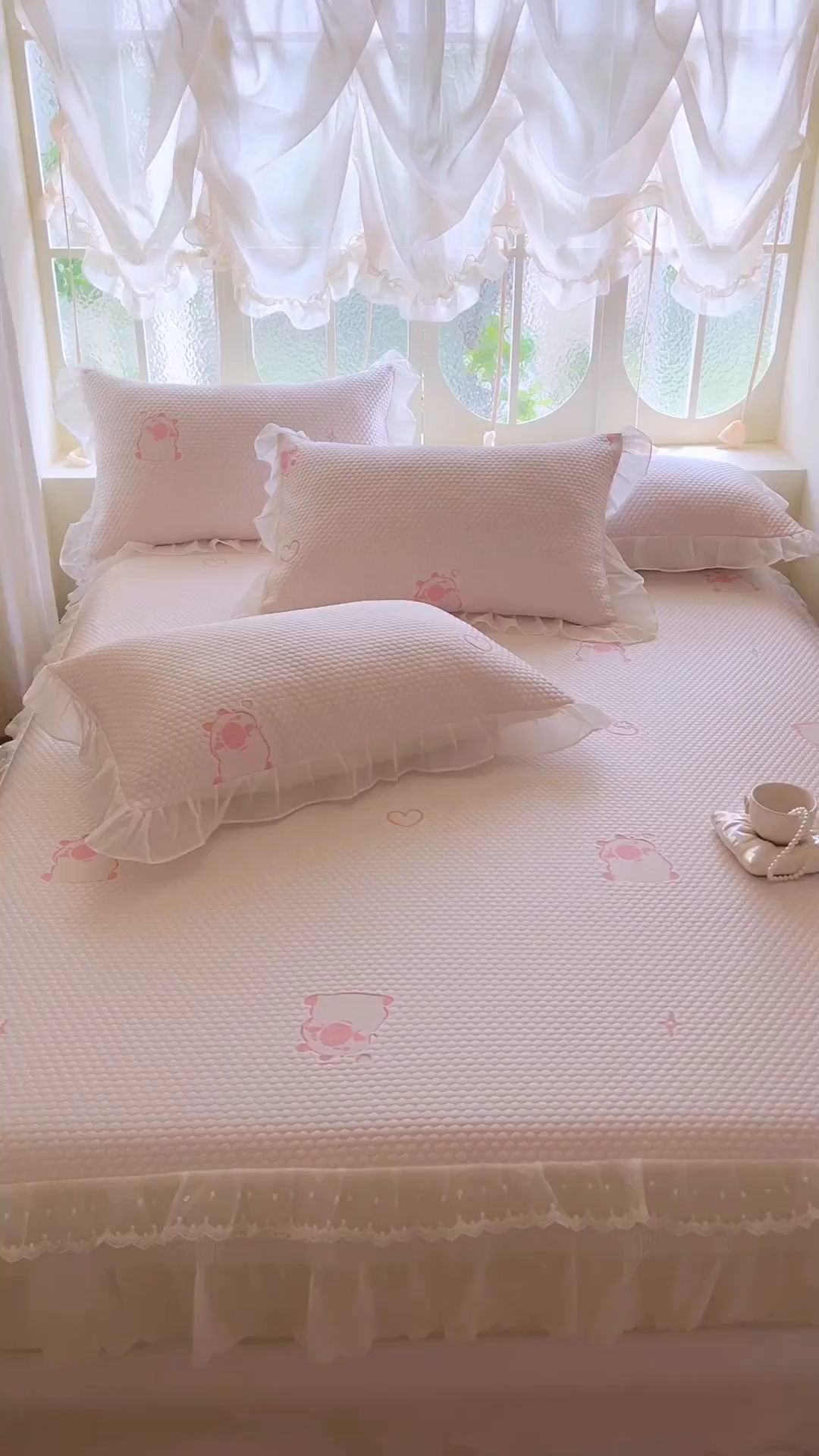 91家纺网 家纺一手货源 找家纺 （总）网红馆（ck家纺） 2026新款小清新床笠式床裙豆豆凉席三件套