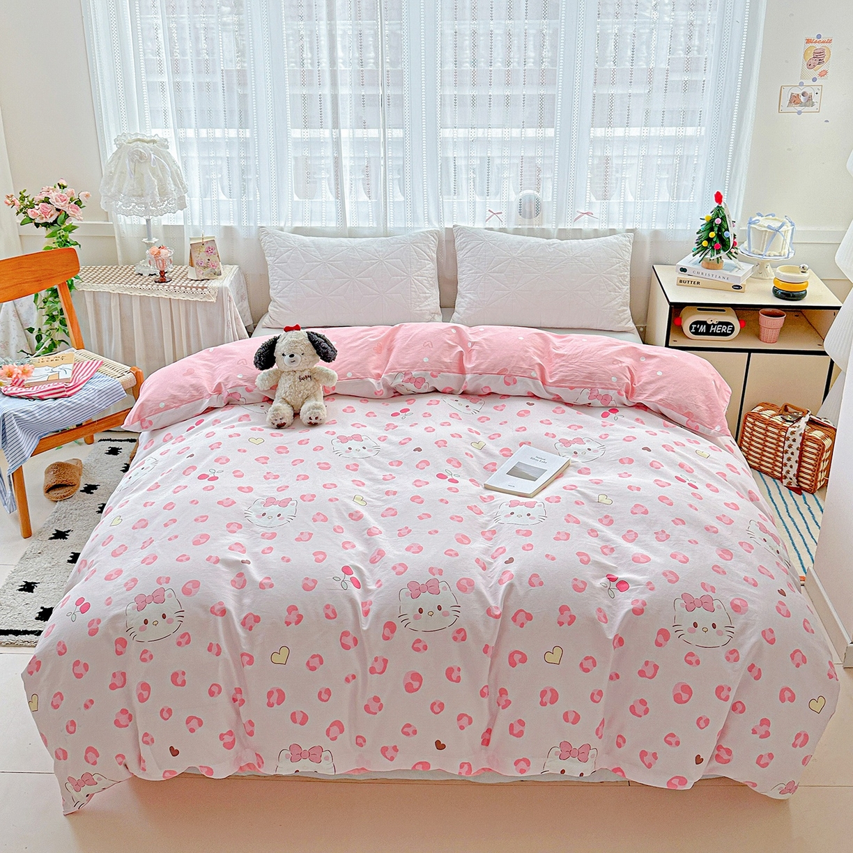 91家纺网 家纺一手货源 找家纺 恩泽家纺 2026春夏新款全棉12868印花四件套单品系列-单被套-提供买家秀，预留缩水率 时尚猫咪粉