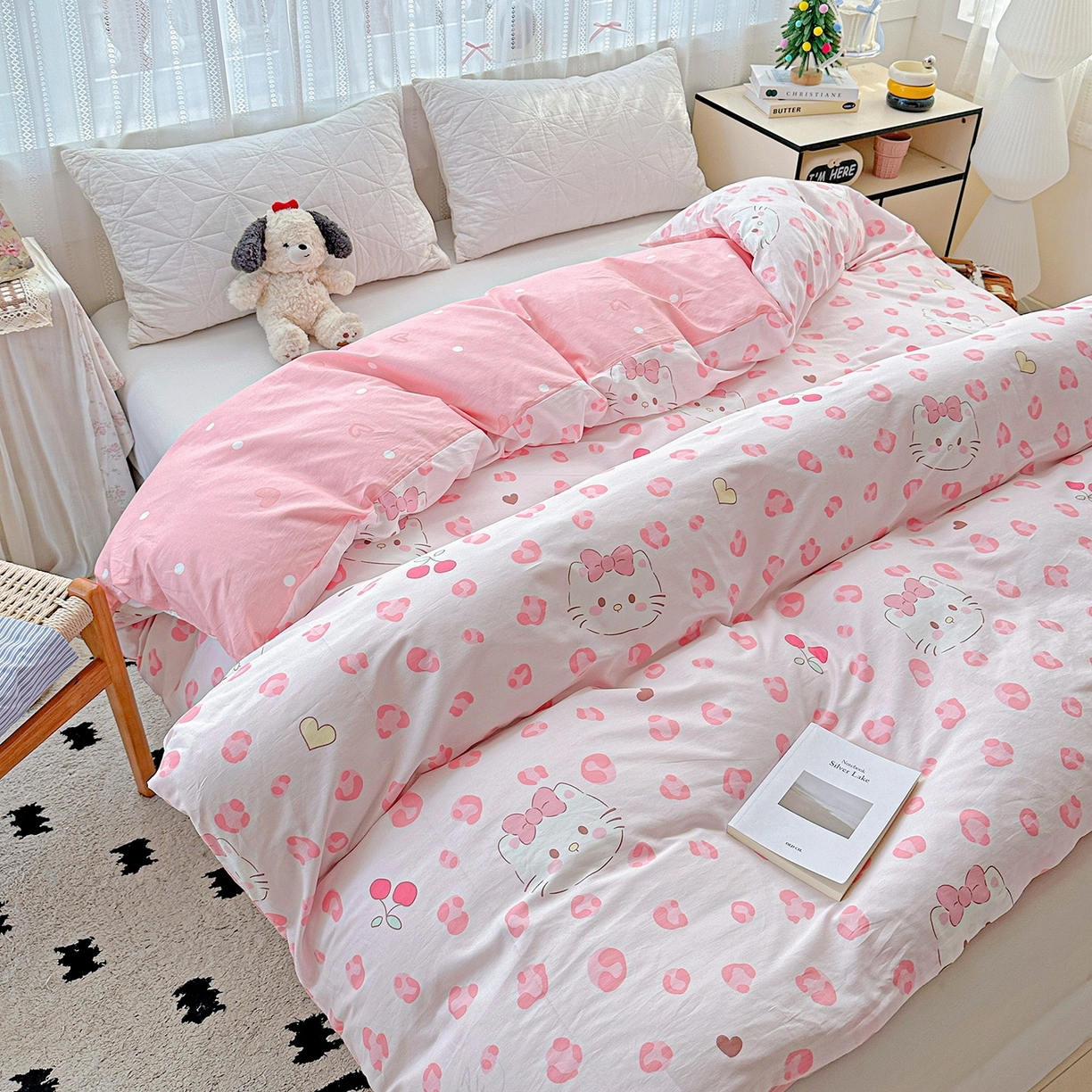 91家纺网 家纺一手货源 找家纺 恩泽家纺 2026春夏新款全棉12868印花四件套单品系列-单被套-提供买家秀，预留缩水率 时尚猫咪粉