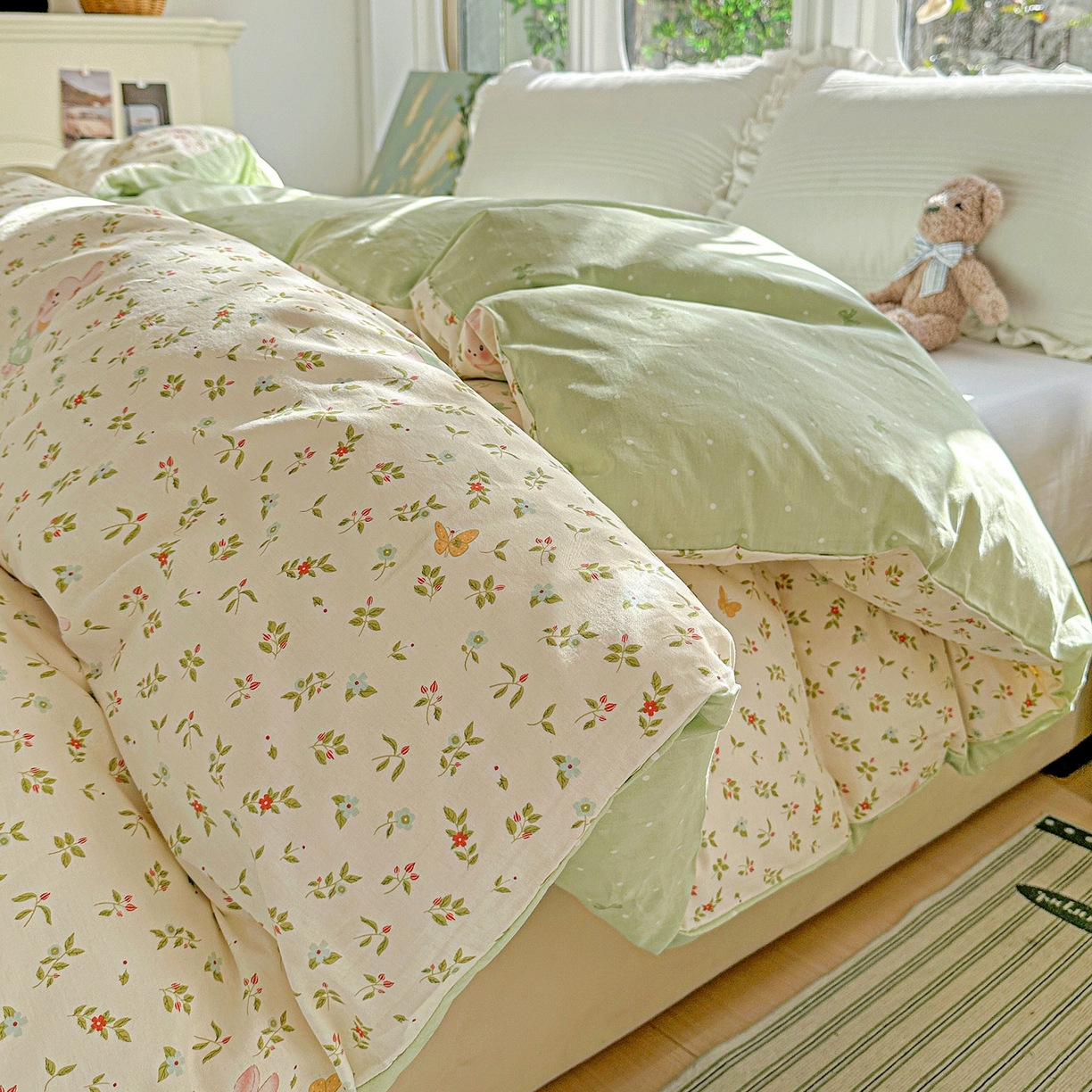 91家纺网 家纺一手货源 找家纺 恩泽家纺 2026春夏新款全棉12868印花四件套单品系列-单被套-提供买家秀，预留缩水率 碎花兔兔