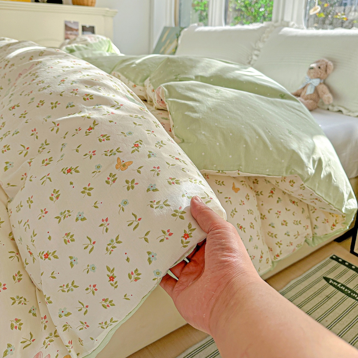 91家纺网 家纺一手货源 找家纺 恩泽家纺 2026春夏新款全棉12868印花四件套单品系列-单被套-提供买家秀，预留缩水率 碎花兔兔