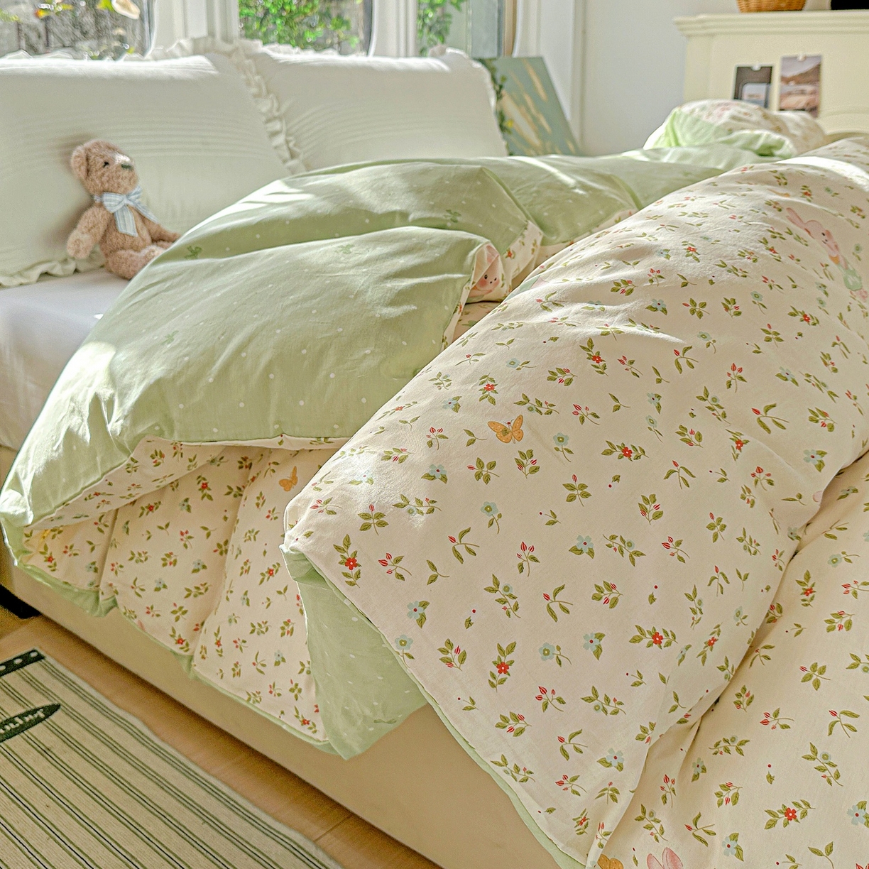 91家纺网 家纺一手货源 找家纺 恩泽家纺 2026春夏新款全棉12868印花四件套单品系列-单被套-提供买家秀，预留缩水率 碎花兔兔