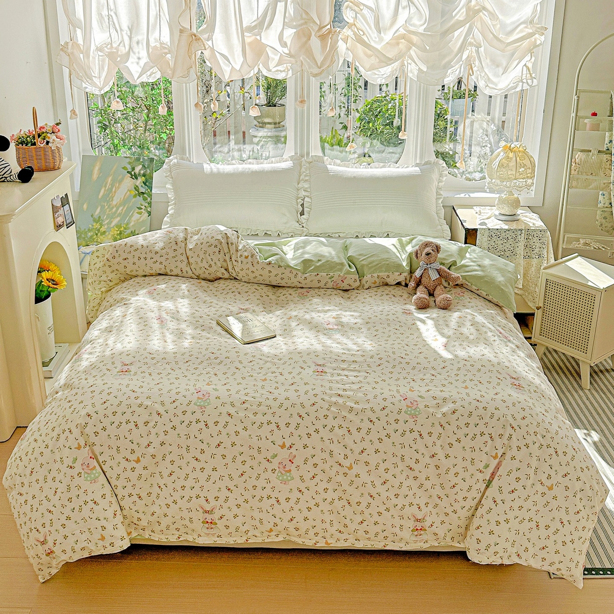 91家纺网 家纺一手货源 找家纺 恩泽家纺 2026春夏新款全棉12868印花四件套单品系列-单被套-提供买家秀，预留缩水率 碎花兔兔