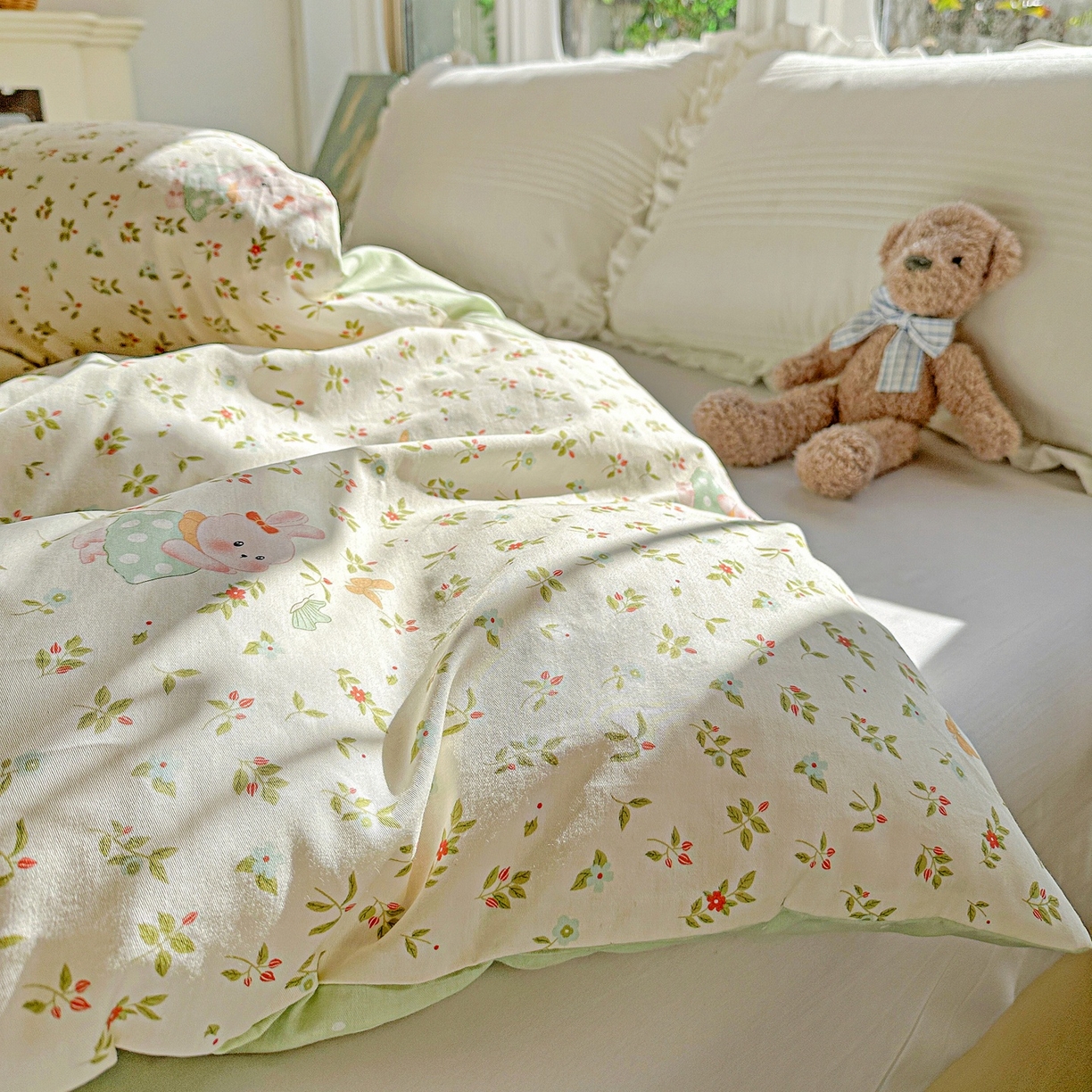 91家纺网 家纺一手货源 找家纺 恩泽家纺 2026春夏新款全棉12868印花四件套单品系列-单被套-提供买家秀，预留缩水率 碎花兔兔