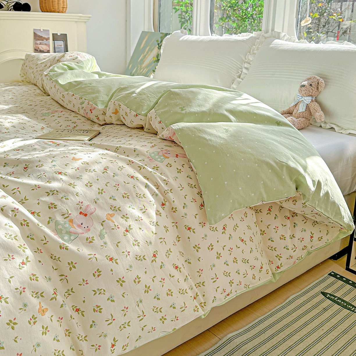 91家纺网 家纺一手货源 找家纺 恩泽家纺 2026春夏新款全棉12868印花四件套单品系列-单被套-提供买家秀，预留缩水率 碎花兔兔