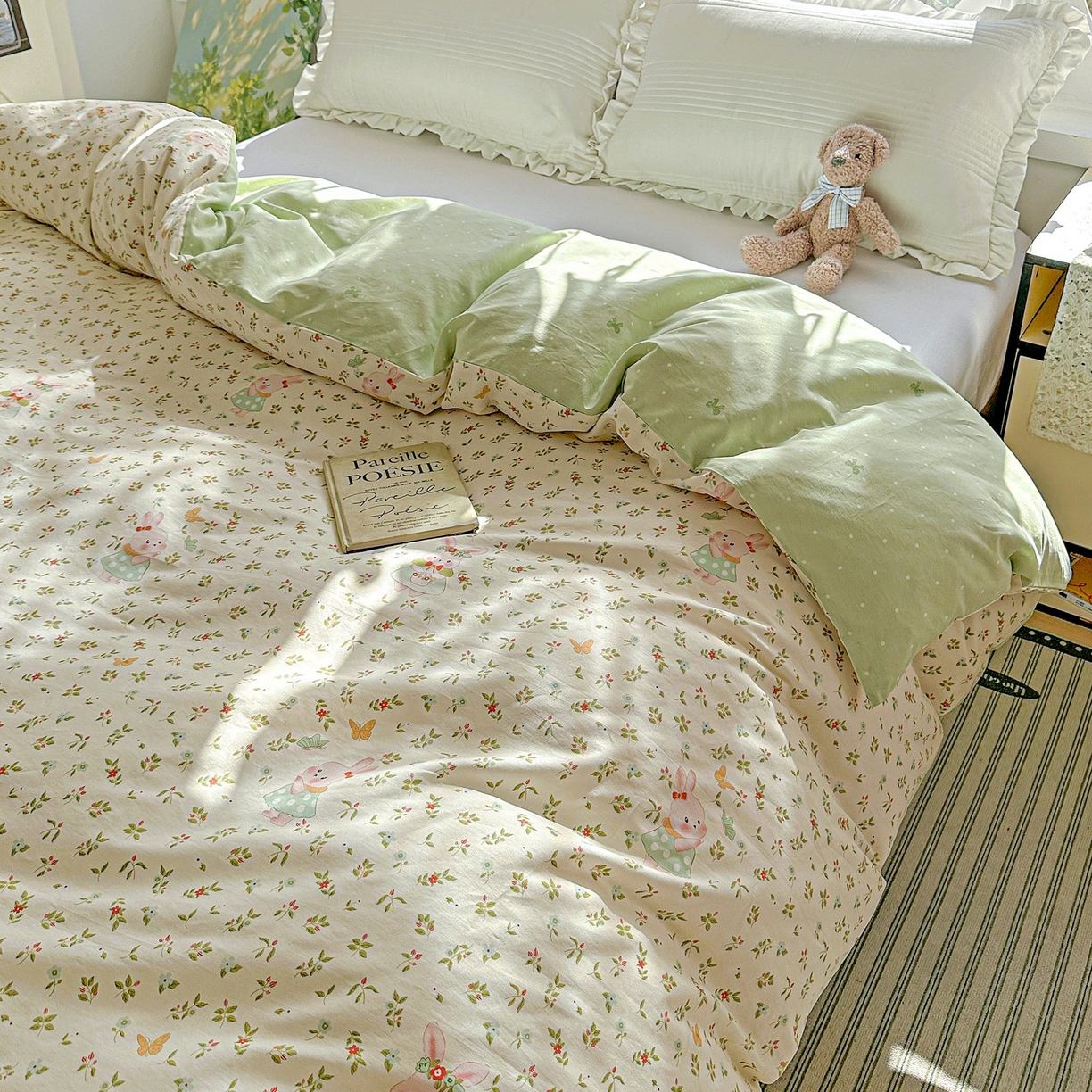 91家纺网 家纺一手货源 找家纺 恩泽家纺 2026春夏新款全棉12868印花四件套单品系列-单被套-提供买家秀，预留缩水率 碎花兔兔