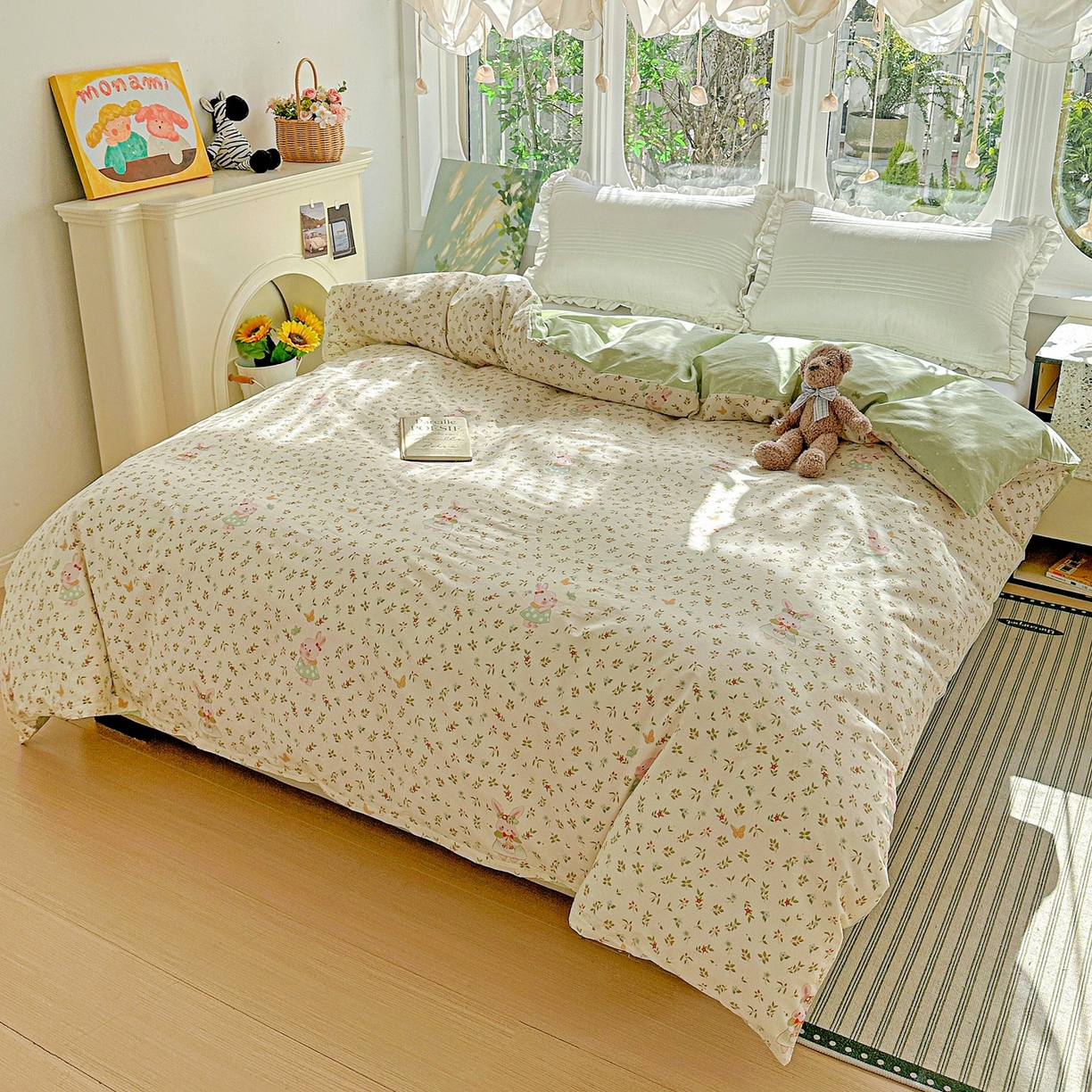 91家纺网 家纺一手货源 找家纺 恩泽家纺 2026春夏新款全棉12868印花四件套单品系列-单被套-提供买家秀，预留缩水率 碎花兔兔