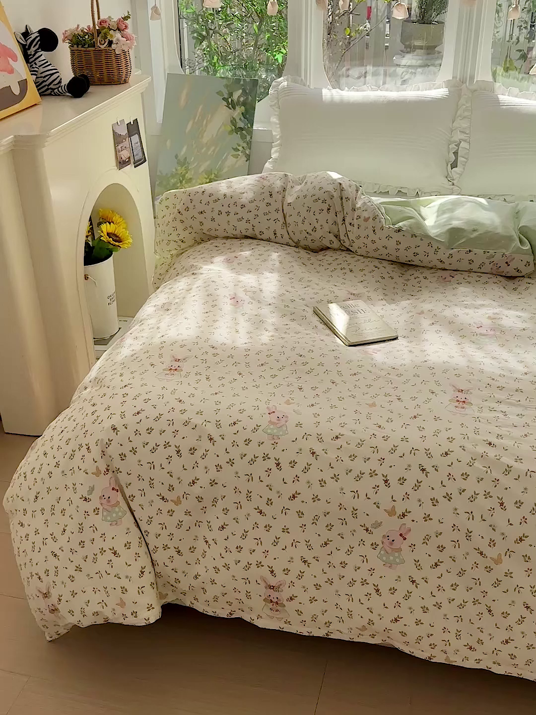 91家纺网 家纺一手货源 找家纺 恩泽家纺 2026春夏新款全棉12868印花四件套单品系列-单被套-提供买家秀，预留缩水率 碎花兔兔