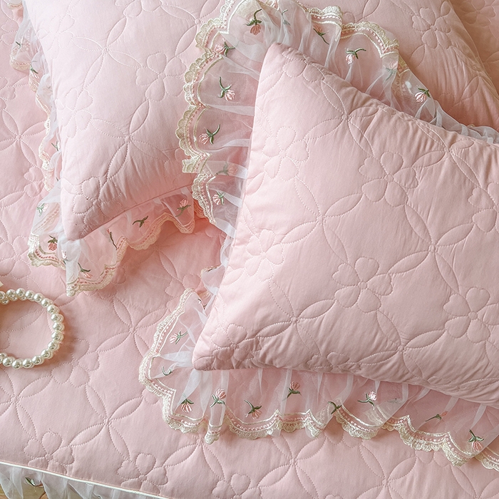 91家纺网 家纺一手货源 找家纺 网红馆（ck家纺） 2026新款全棉蕾丝花边床裙款床笠晨暮花间系列 粉色