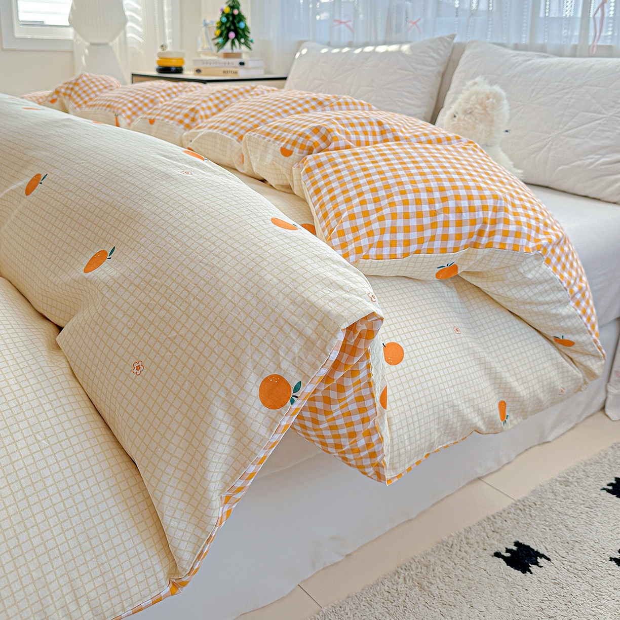 91家纺网 家纺一手货源 找家纺 恩泽家纺 2026春夏新款全棉12868印花四件套单品系列-单被套-提供买家秀，预留缩水率 甜小桔