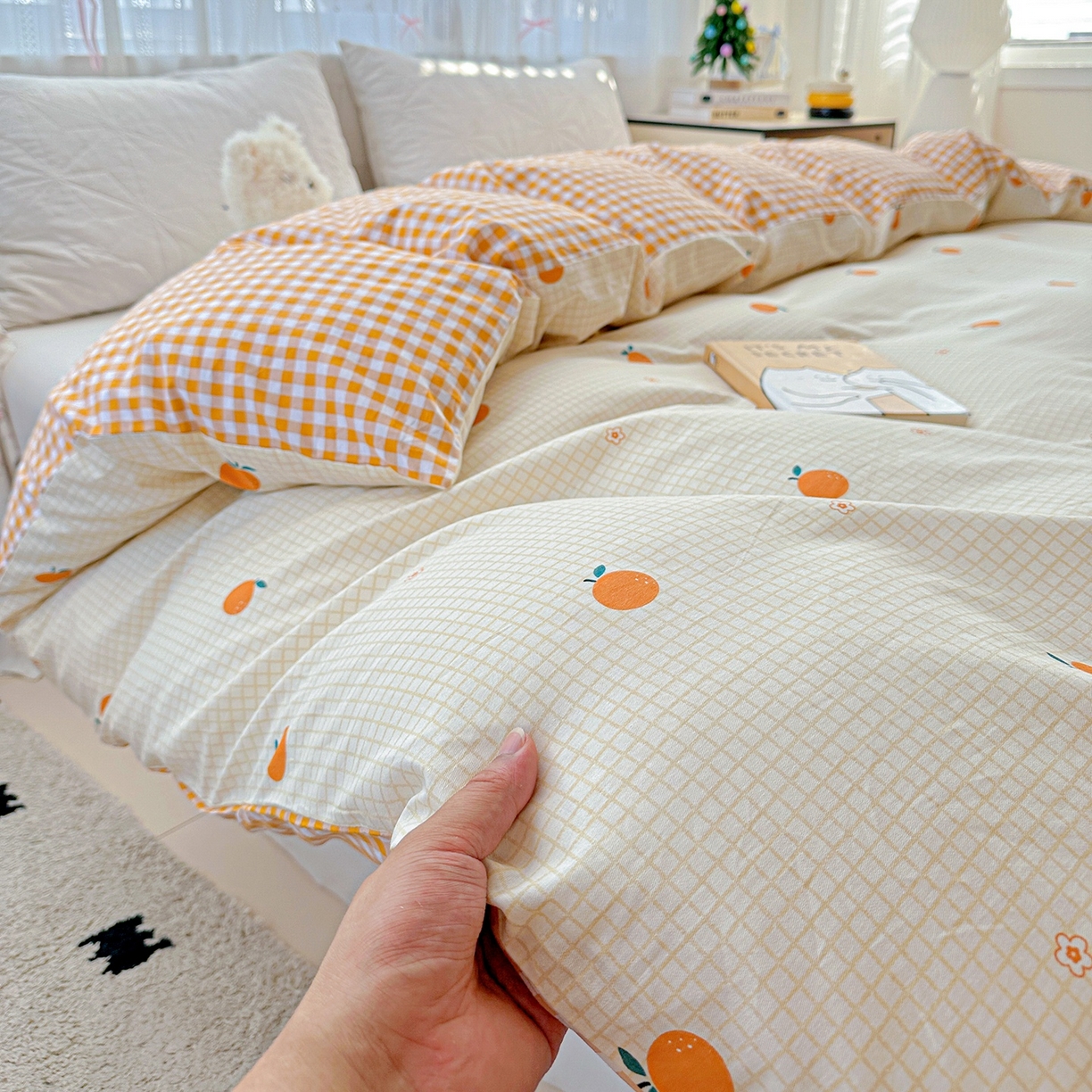 91家纺网 家纺一手货源 找家纺 恩泽家纺 2026春夏新款全棉12868印花四件套单品系列-单被套-提供买家秀，预留缩水率 甜小桔
