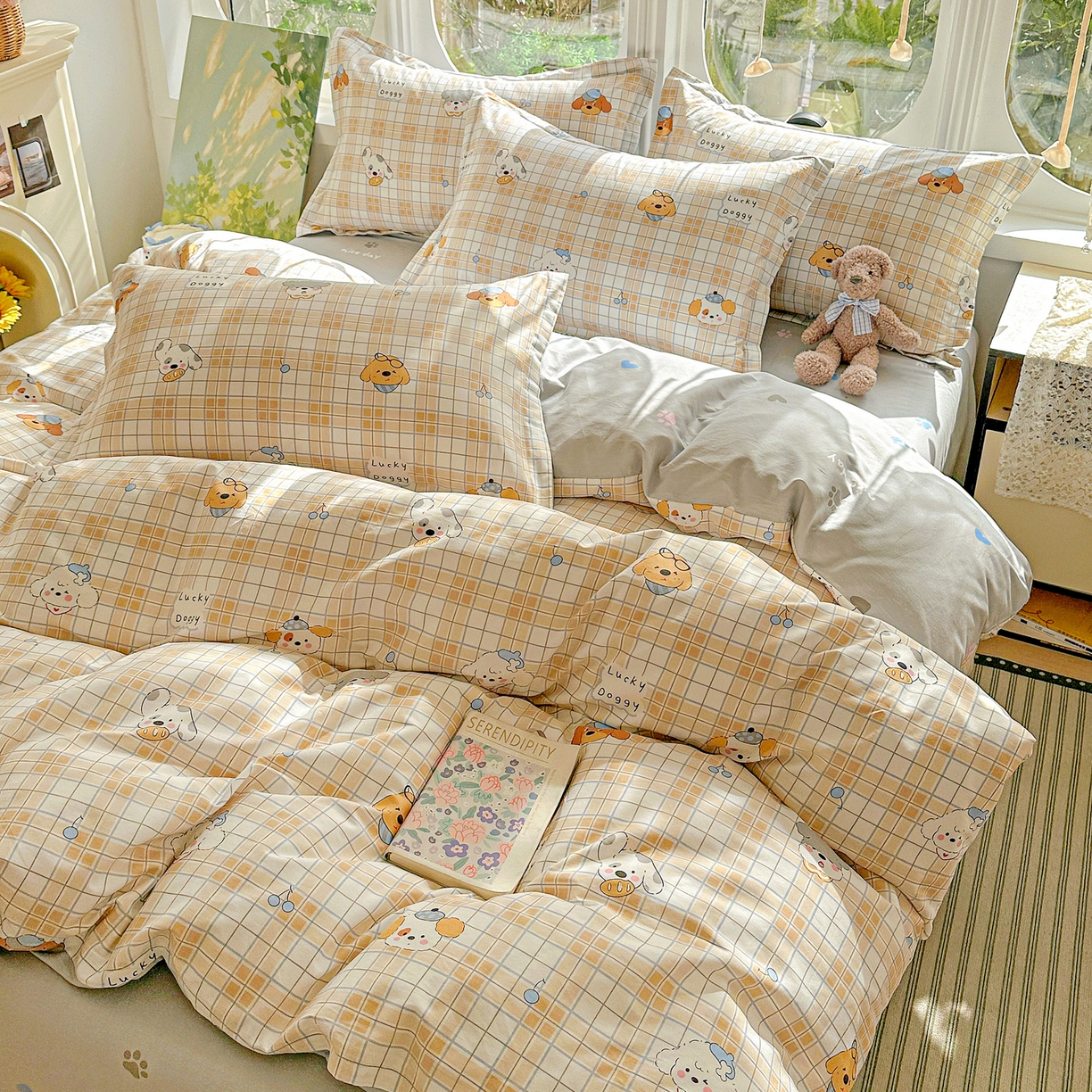 恩泽家纺 2026春夏新款全棉12868印花四件套单品系列-单被套-提供买家秀，预留缩水率 甜心汪·咖