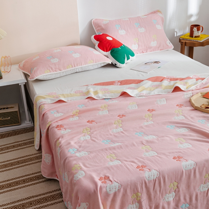 91家纺网 家纺一手货源 找家纺 朴尔家纺-毛巾被 2026春夏新款六层全棉纯棉纱布毛巾被夏被夏凉被空调被 杯中叶语-粉