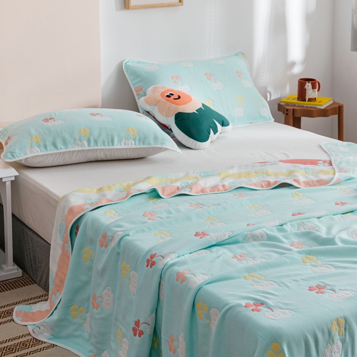 91家纺网 家纺一手货源 找家纺 朴尔家纺-毛巾被 2026春夏新款六层全棉纯棉纱布毛巾被夏被夏凉被空调被 杯中叶语-兰