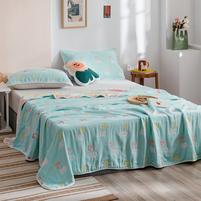 91家纺网 家纺一手货源 找家纺 朴尔家纺-毛巾被 2026春夏新款六层全棉纯棉纱布毛巾被夏被夏凉被空调被 杯中叶语-兰