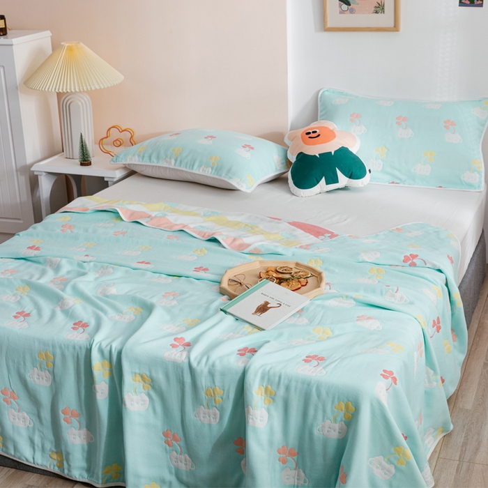 91家纺网 家纺一手货源 找家纺 朴尔家纺-毛巾被 2026春夏新款六层全棉纯棉纱布毛巾被夏被夏凉被空调被 杯中叶语-兰