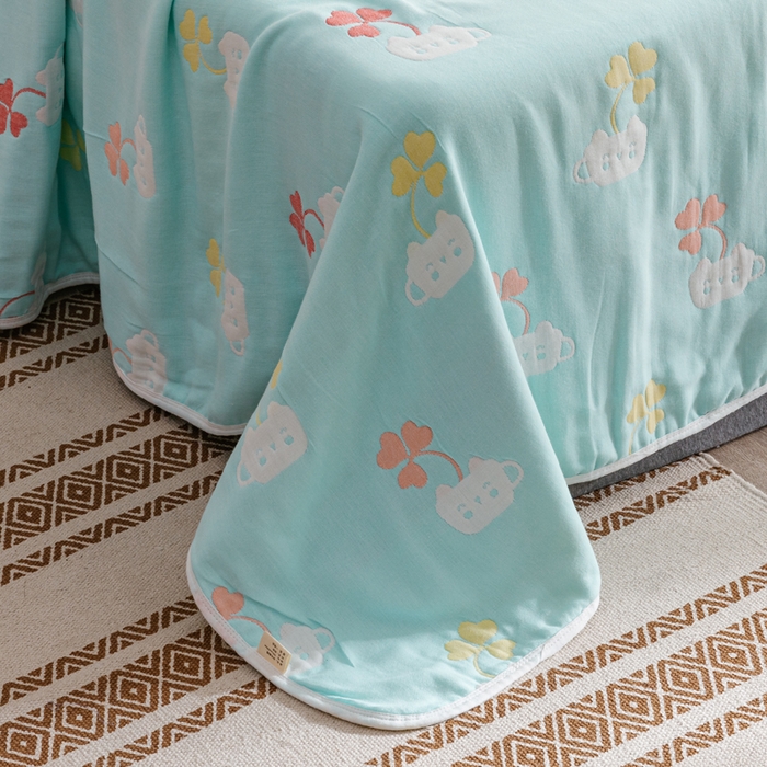 91家纺网 家纺一手货源 找家纺 朴尔家纺-毛巾被 2026春夏新款六层全棉纯棉纱布毛巾被夏被夏凉被空调被 杯中叶语-兰