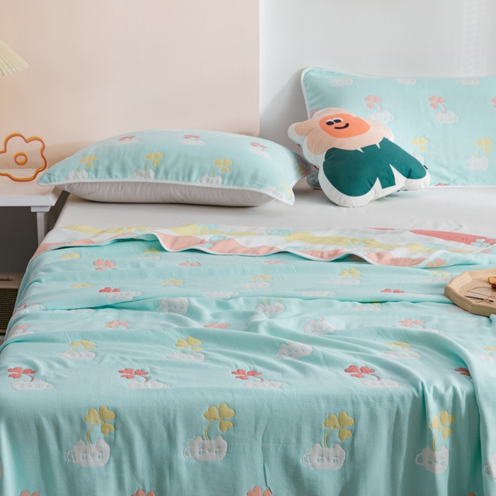 91家纺网 家纺一手货源 找家纺 朴尔家纺-毛巾被 2026春夏新款六层全棉纯棉纱布毛巾被夏被夏凉被空调被 杯中叶语-兰