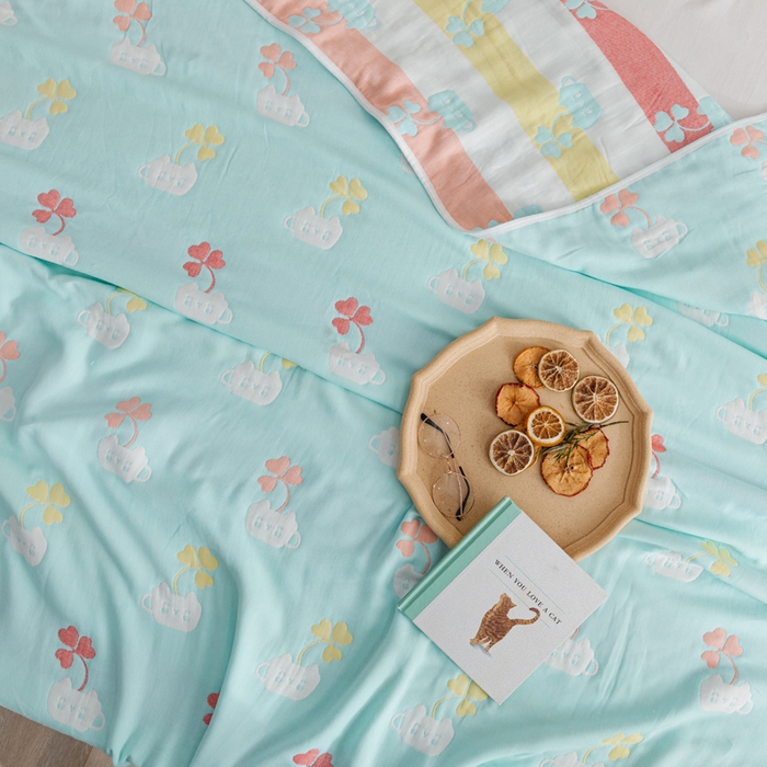 91家纺网 家纺一手货源 找家纺 朴尔家纺-毛巾被 2026春夏新款六层全棉纯棉纱布毛巾被夏被夏凉被空调被 杯中叶语-兰