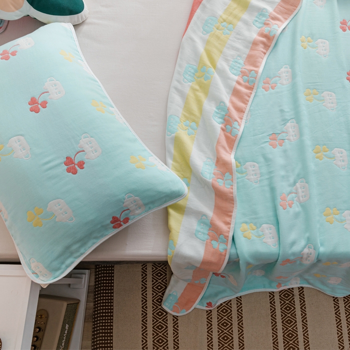 91家纺网 家纺一手货源 找家纺 朴尔家纺-毛巾被 2026春夏新款六层全棉纯棉纱布毛巾被夏被夏凉被空调被 杯中叶语-兰