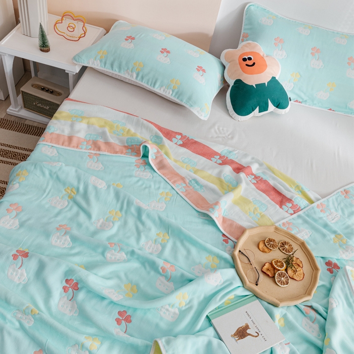 91家纺网 家纺一手货源 找家纺 朴尔家纺-毛巾被 2026春夏新款六层全棉纯棉纱布毛巾被夏被夏凉被空调被 杯中叶语-兰