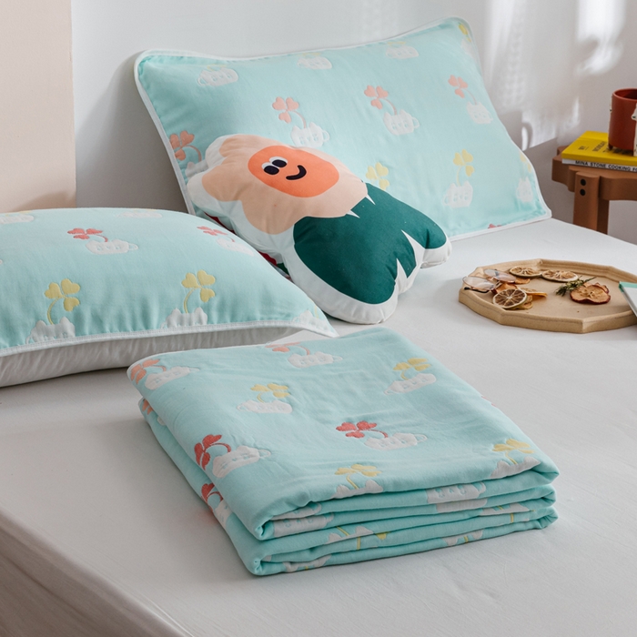 91家纺网 家纺一手货源 找家纺 朴尔家纺-毛巾被 2026春夏新款六层全棉纯棉纱布毛巾被夏被夏凉被空调被 杯中叶语-兰