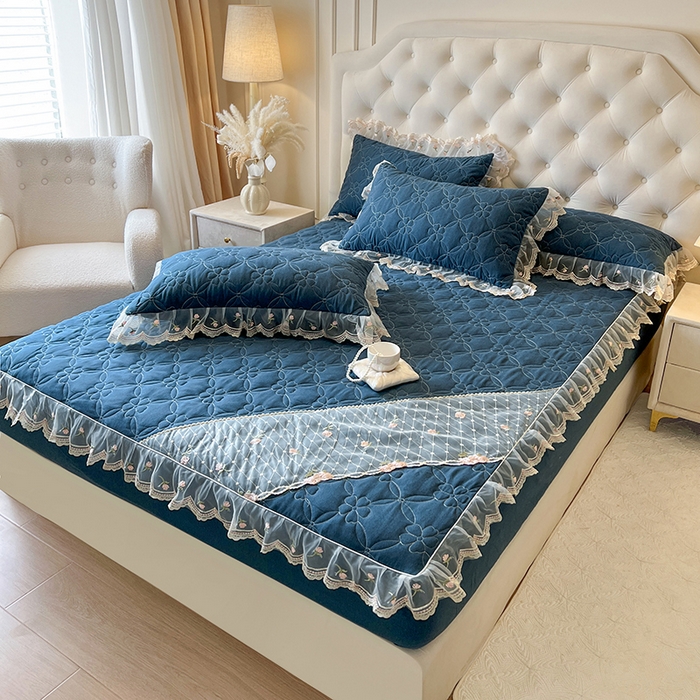 91家纺网 家纺一手货源 找家纺 （总）网红馆（ck家纺） 2026新款色织蕾丝边床裙款床笠