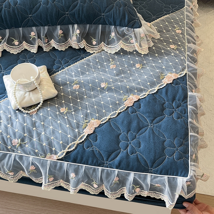 91家纺网 家纺一手货源 找家纺 （总）网红馆（ck家纺） 2026新款色织蕾丝边床裙款床笠