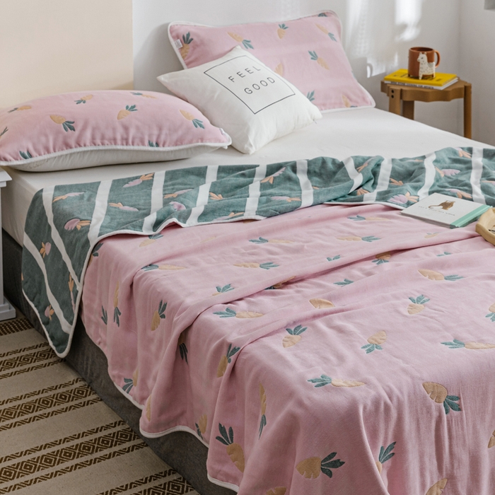 91家纺网 家纺一手货源 找家纺 朴尔家纺-毛巾被 2026春夏新款六层全棉纯棉纱布毛巾被夏被夏凉被空调被 胡萝卜-粉