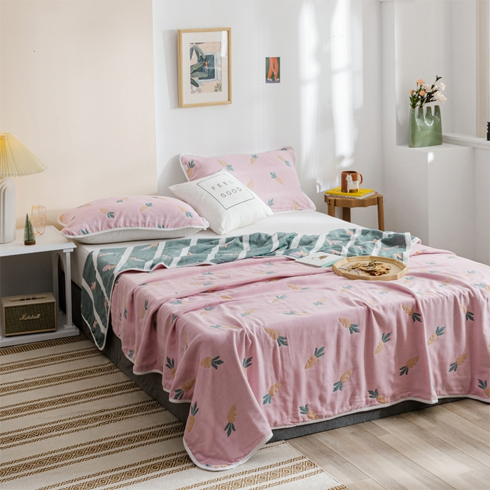 91家纺网 家纺一手货源 找家纺 朴尔家纺-毛巾被 2026春夏新款六层全棉纯棉纱布毛巾被夏被夏凉被空调被 胡萝卜-粉