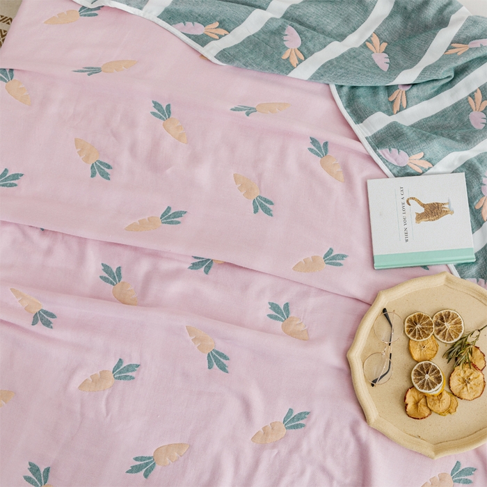 91家纺网 家纺一手货源 找家纺 朴尔家纺-毛巾被 2026春夏新款六层全棉纯棉纱布毛巾被夏被夏凉被空调被 胡萝卜-粉