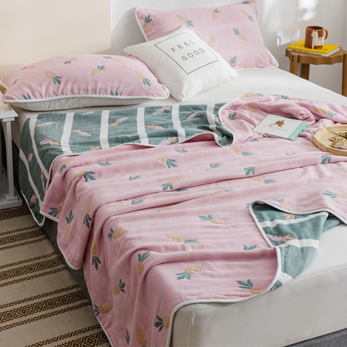 91家纺网 家纺一手货源 找家纺 朴尔家纺-毛巾被 2026春夏新款六层全棉纯棉纱布毛巾被夏被夏凉被空调被 胡萝卜-粉