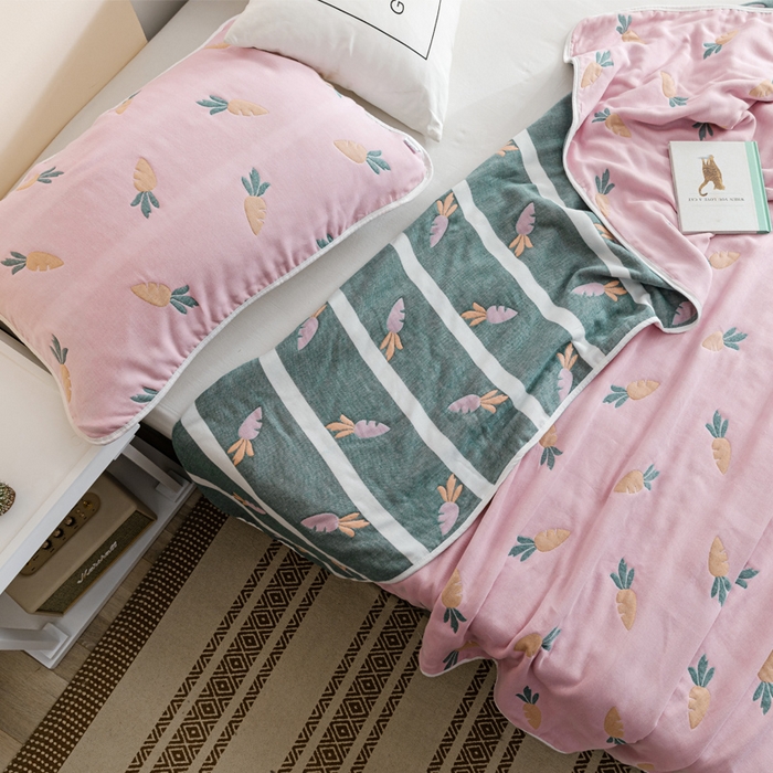 91家纺网 家纺一手货源 找家纺 朴尔家纺-毛巾被 2026春夏新款六层全棉纯棉纱布毛巾被夏被夏凉被空调被 胡萝卜-粉