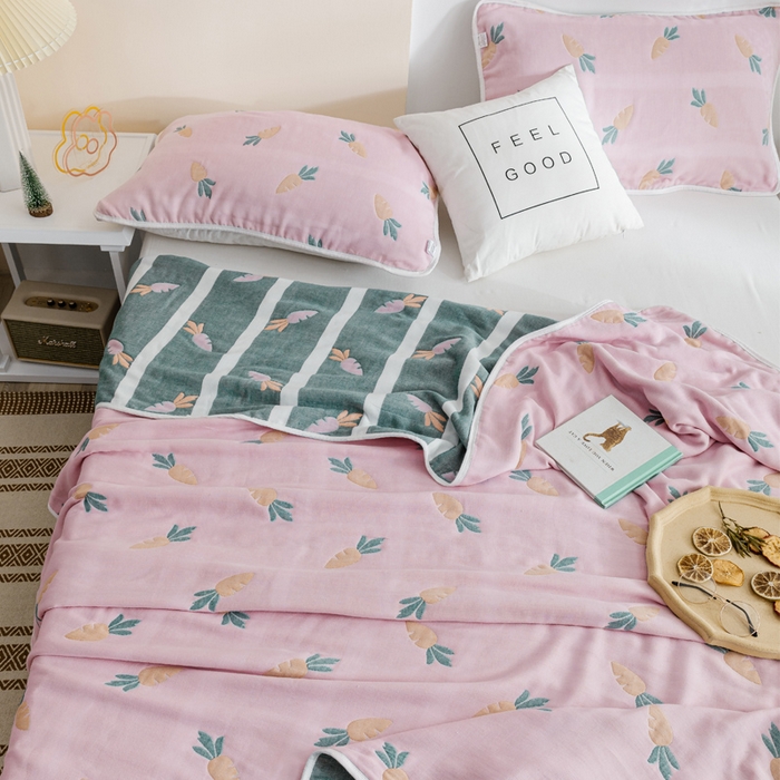 91家纺网 家纺一手货源 找家纺 朴尔家纺-毛巾被 2026春夏新款六层全棉纯棉纱布毛巾被夏被夏凉被空调被 胡萝卜-粉